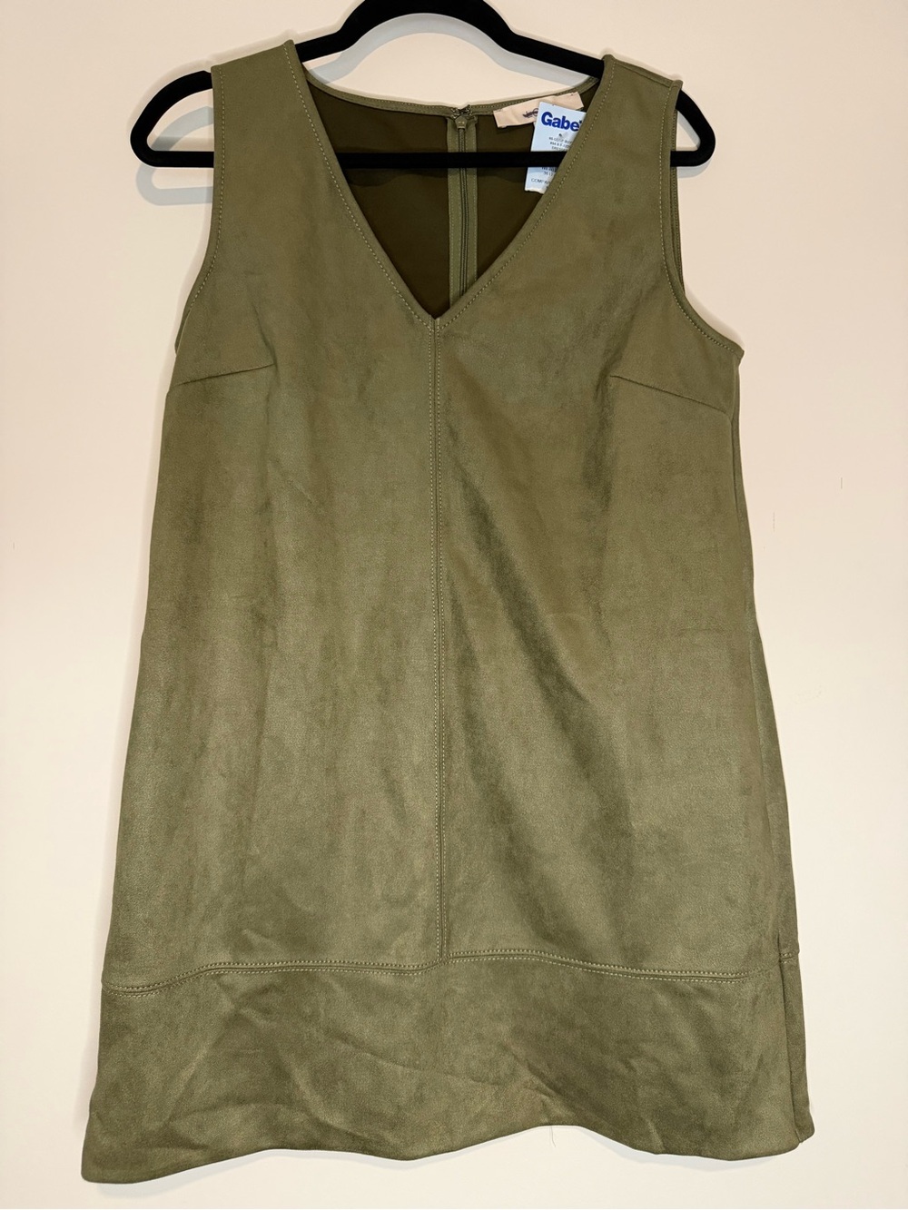 Loft Moss Green Faux Suede V‑Neck Shift Dress